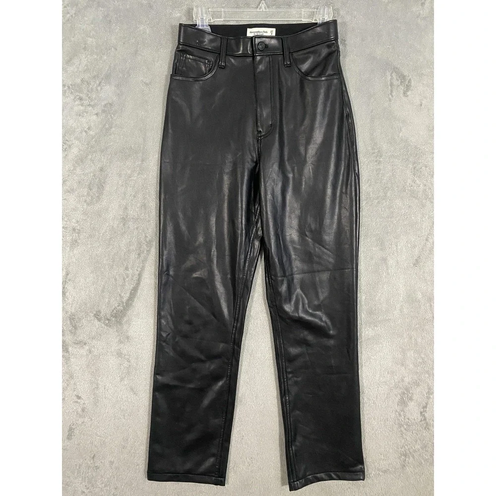Abercrombie‎ & Fitch Faux Leather Pants Sz 4 Black 90s Straight Punk Rock Edgy
